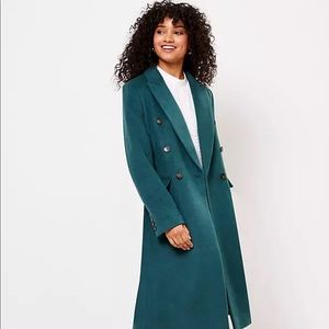 LOFT Double Breasted Wool Coat, Dark Green, Size Large